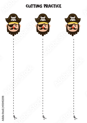 Cutting practice for preschool children with pirate.