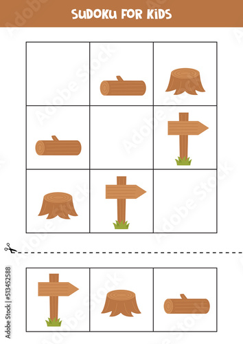 Educational sudoku game with camping elements for kids.