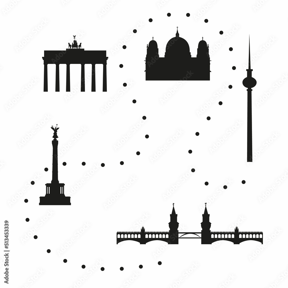 Berlin city silhouette. Famous landmarks and buildings. Vector illustration.	