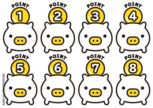 豚の貯金箱のかわいいポイントアイコンセット
