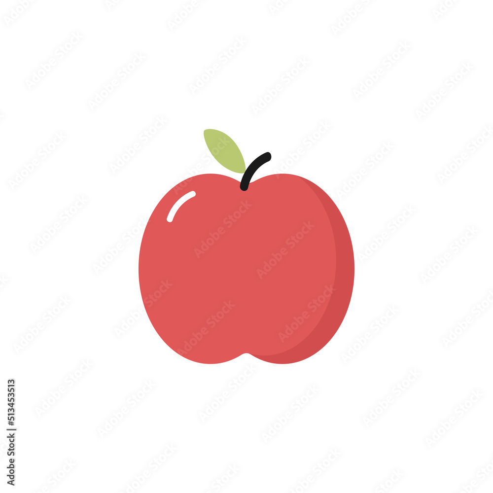 Simple red apple icon in a flat cartoon style on a white isolated background. Vector illustration Simple red apple icon in a flat cartoon style on a white isolated background. Vector illustration