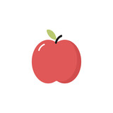 Simple red apple icon in a flat cartoon style on a white isolated background. Vector illustration