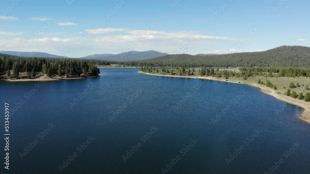 Flying Over Prosser Reservoir in the Tahoe National Forest near Truckee, California - Aerial Drone Flying Over Prosser Reservoir in the Tahoe National Forest near Truckee, California - Aerial Drone