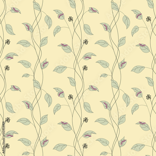 Bright colored seamless pattern with cute caterpillar eats a leaf