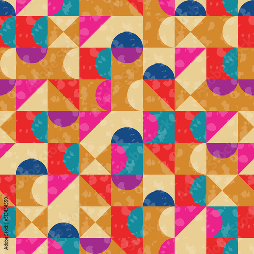 Abstract seamless pattern with geometric shapes. Squares triangles and semicircles vintage background photo