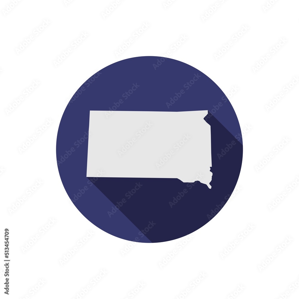 South Dakota state circle map with long shadow South Dakota state circle map with long shadow