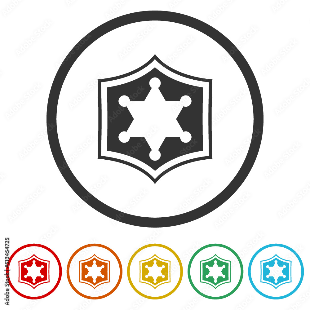Police badge icons in color circle buttons