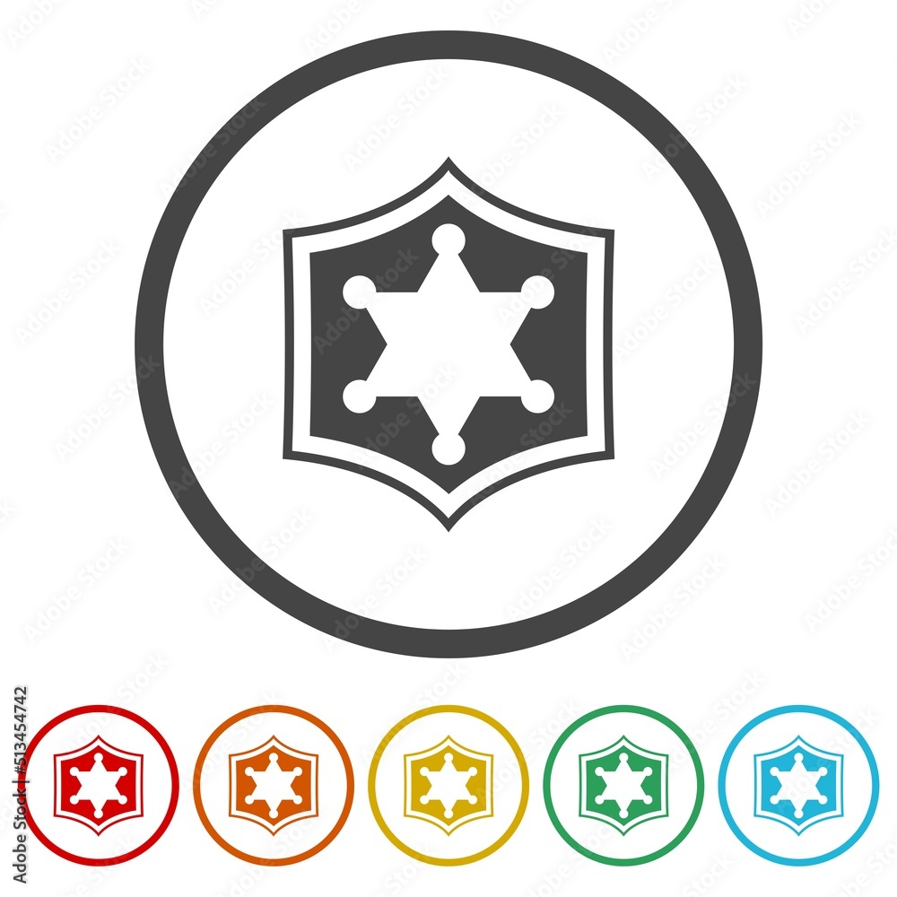 Police badge icons in color circle buttons Police badge icons in color circle buttons