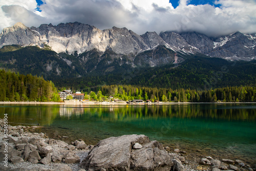 View on the beautiful zugspitze mountain and the eibsee in bavaria, germany photo
