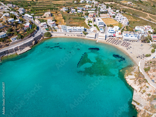 Aerial view of the beautiful beach at Vari, Syros island, Greece, with turquoise sea and fine sand © moofushi