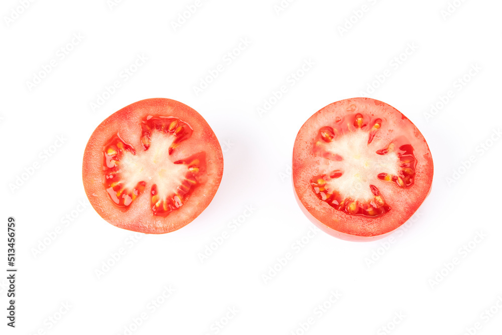 Delicious red tomato cut in half. Tasty fruits