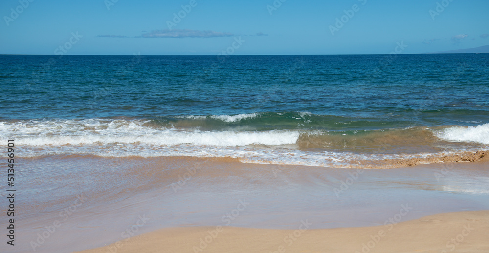 Sea view, nature background. Azure beach with and clear ocean water at sunny day.