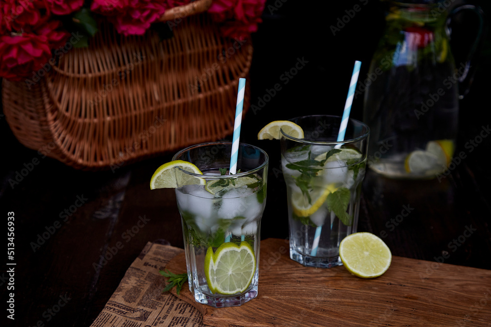 Summer infused water with lemon, lime and mint. Refreshing, diet, detox