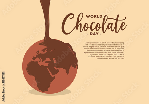 Hand drawn background of happy world chocolate day with earth and hand written text.