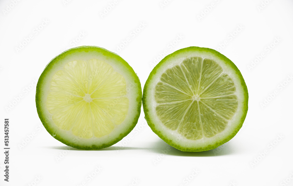 single slices Lemon isolated on white background. Front view