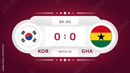 South Korea Vs Ghana Match. Football 2022. World Football Championship Competition Infographics. Group Stage. Group H. Poster, Announcement, Game Score. Scoreboard Template. Vector