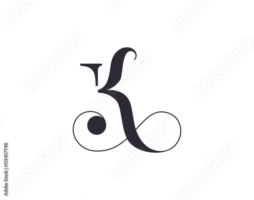 K letter monogram. Elegant luxury K logo. Calligraphic style. Vector design. Luxurious linear creative monogram. photo