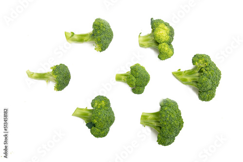 some pieces of fresh Broccoli isolated on white background,