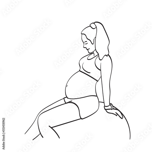 line art smiling pregnant woman sitting illustration vector hand drawn isolated on white background