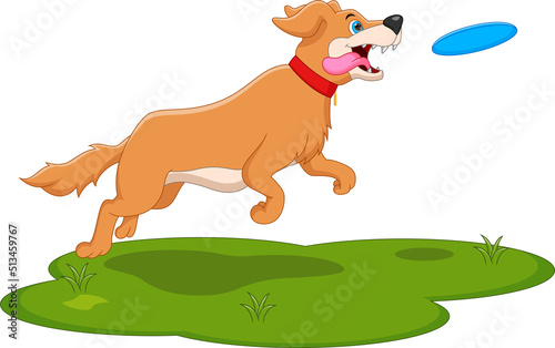 cartoon dog playing with flying disc