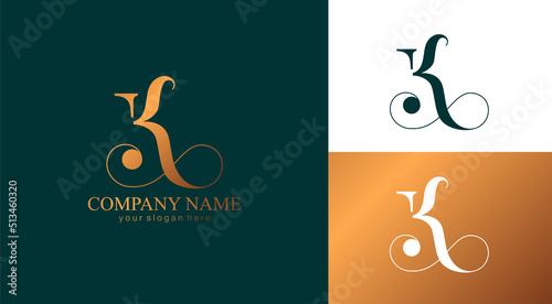 K letter monogram. Elegant luxury K logo. Calligraphic style. Vector design. Luxurious linear creative monogram.