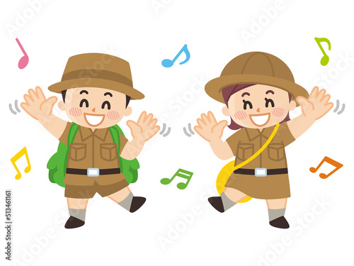 踊る探検隊の子供　ボーイスカウト　冒険　アウトドア