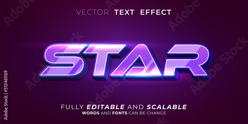 Editable text effect Star on neon style illustrations