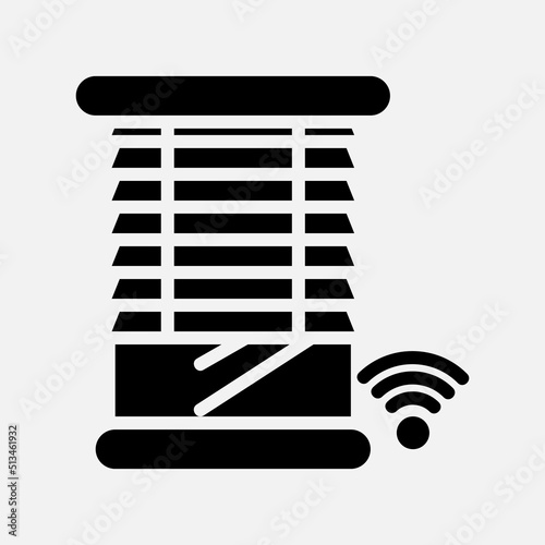 Smart blinds icon in solid style about smart home, use for website mobile app presentation