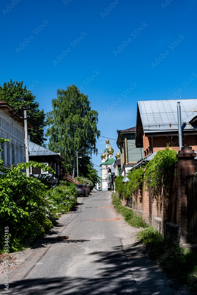 fragments of the urban landscape in the town of Plyos on a sunny summer day