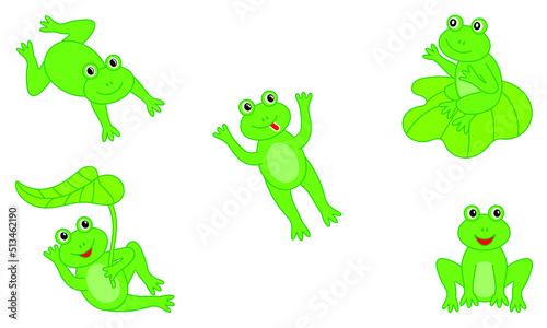 set of funny frogs on white background