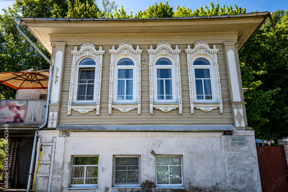 fragments of the urban landscape in the town of Plyos on a sunny summer day