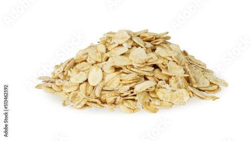 pile of raw oatmeal on white background