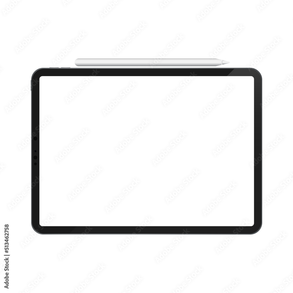 Realistic Tablet with Stylus Pencil Mockup. Stock Vector Illustration Realistic Tablet with Stylus Pencil Mockup. Stock Vector Illustration