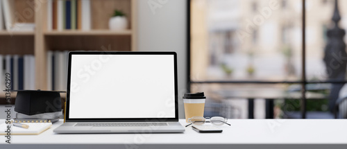 Wallpaper Mural Modern office workplace tabletop with portable notebook laptop and stuff. Torontodigital.ca