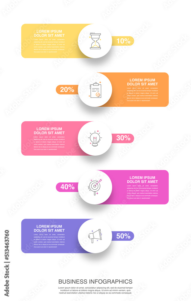Vector timeline infographic design with circles and labels. Business colorful template with 5 steps. Vector timeline infographic design with circles and labels. Business colorful template with 5 steps.