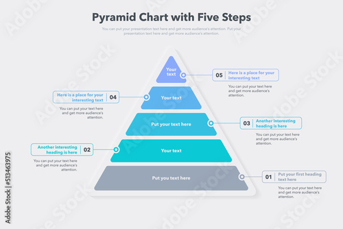 Fotótapéta Pyramid graph template with five colorful steps