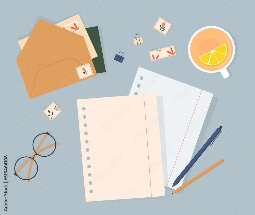 Notebook. Planning. Notepad with notes on the table, top view. Workplace organization concept. Vector current illustration. Workplace for training and work. Notebooks, notepads, memo pads, planners. Notebook. Planning. Notepad with notes on the table, top view. Workplace organization concept. Vector current illustration. Workplace for training and work. Notebooks, notepads, memo pads, planners.
