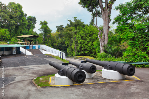 Photography Sentosa Island, Singapore : October 20, 2019 - Cannon placed at Fort Siloso