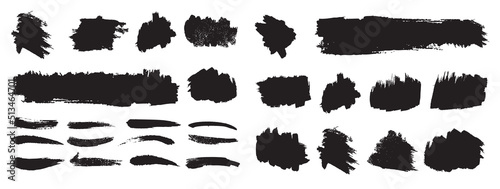 Set of black paint, ink brush strokes 
