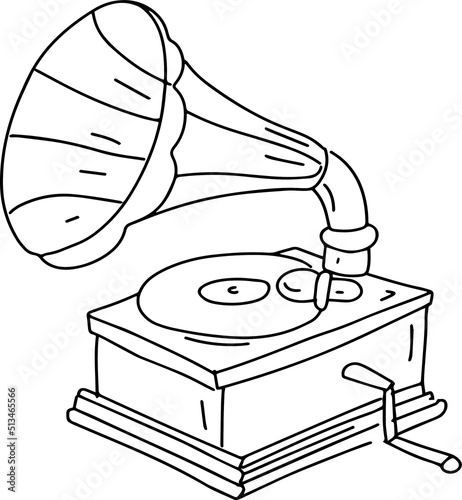 Telephone typewriter patifon old kgigi hand-drawn sketch doodle set large separately on a white background black and white graphics coloring book