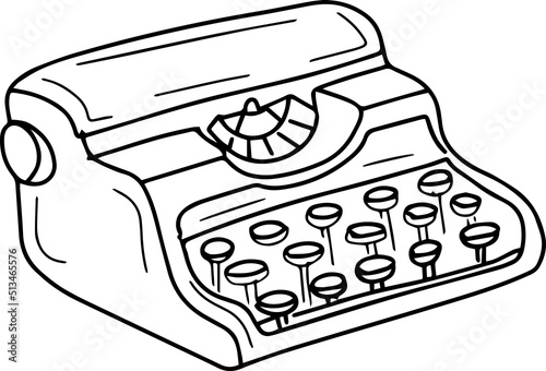 typewriter patifon old kgigi hand-drawn sketch doodle set large separately on a white background black and white graphics coloring book