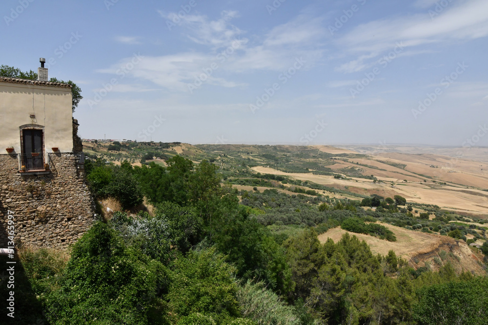 Panoramic view of the countryside form village of Irsina in Basilicata, region of southern Italy.