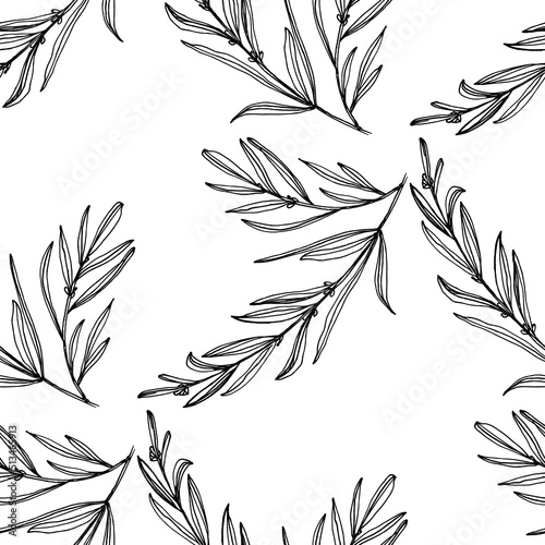 Wildflower lavender flower pattern in a one line style. Outline of the plant: Black and white engraved ink art lavender. Sketch wild flower for background, texture, wrapper pattern, frame or border.