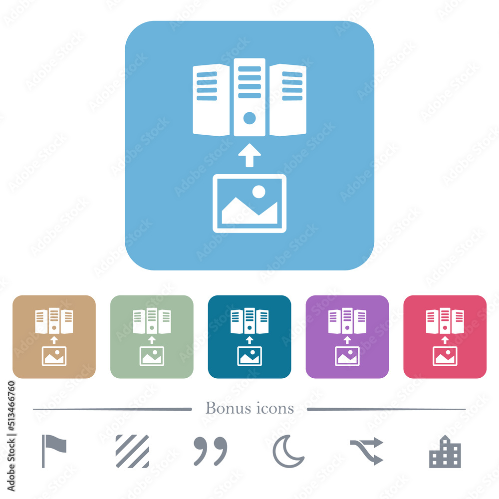 Upload image to server outline flat icons on color rounded square backgrounds Upload image to server outline flat icons on color rounded square backgrounds