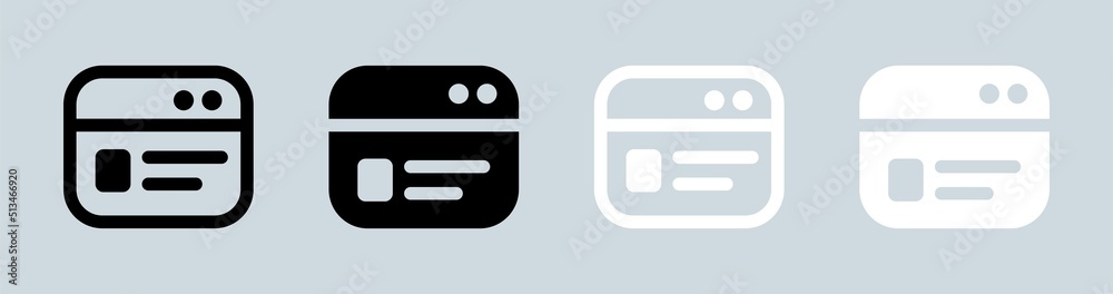 Browser icon in black and white colors. Webpage vector symbol for website interface. Browser icon in black and white colors. Webpage vector symbol for website interface.