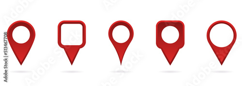 Red Location Pointer Set on White Background. Red GPS Tag and Thumbtack Sign Collection. Map Marker Points Icon. Pointer Navigation Symbol. Isolated Vector Illustration
