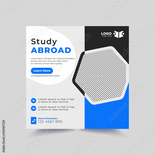 Study abroad social media post or education Instagram square banner template