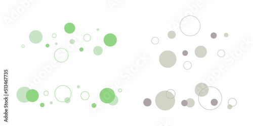 Decorative elements in form of circles with fill and stroke, colored vector flat bubbles for collage, design and decor, for business presentations. Round simple colored abstract elements
