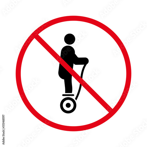 Not Allowed Hoverboard Sign. Electrical Hover Board Restriction Black Silhouette Icon. No Gyro Scooter Red Stop Symbol. Warning Danger Gyroscooter Zone Pictogram. Isolated Vector Illustration