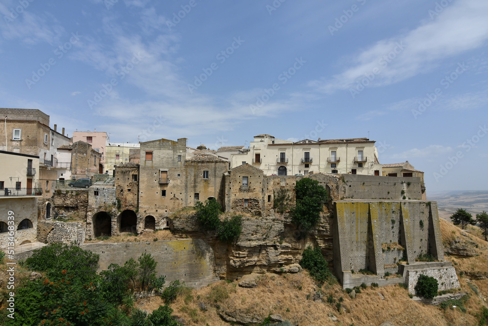 Panoramic view of the old houses of Irsina in Basilicata, region of southern Italy.